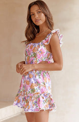 Pink Floral Back Tie Mini Dress