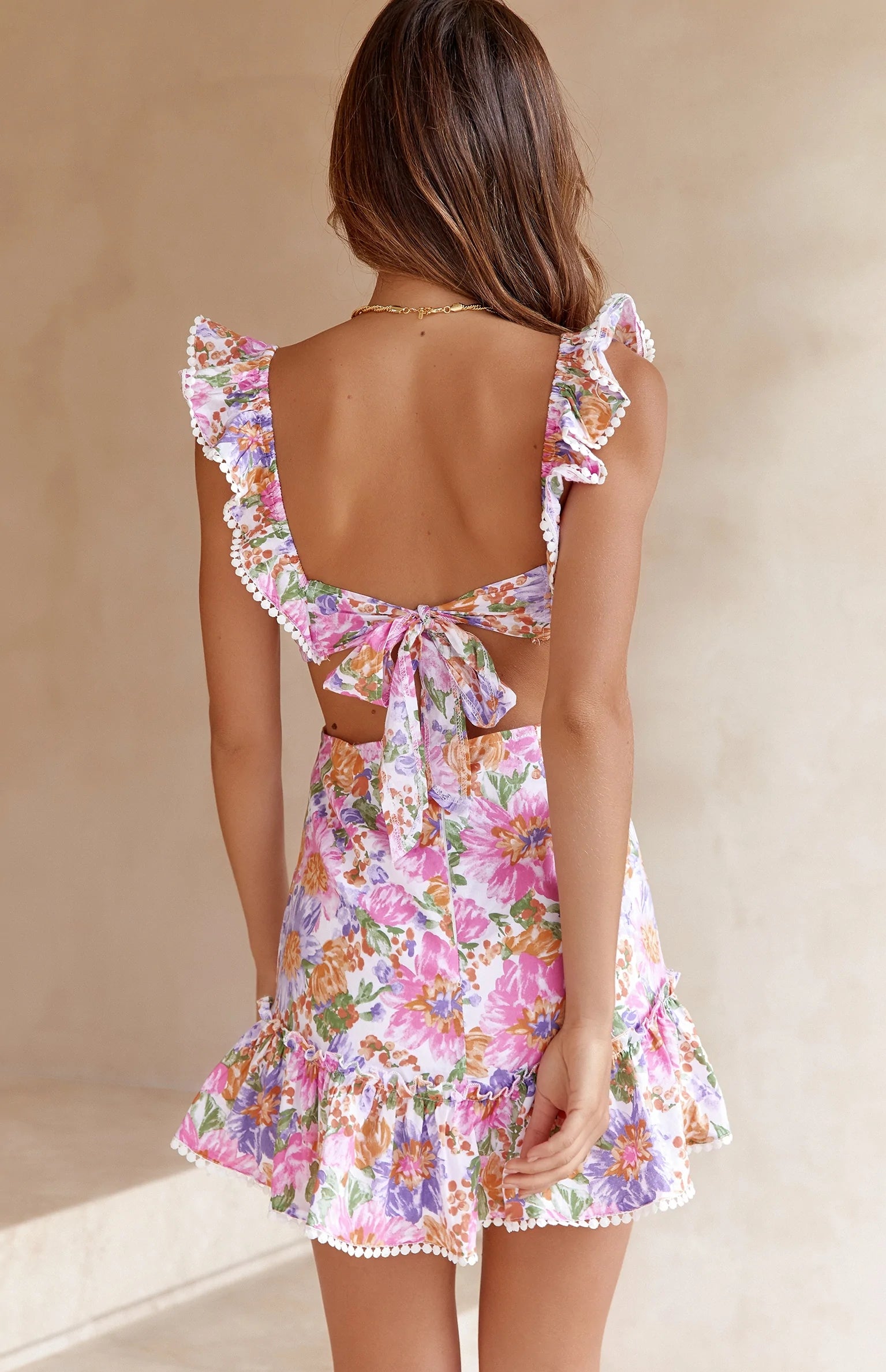 Pink Floral Back Tie Mini Dress