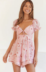 Pink Floral Front Tie Romper