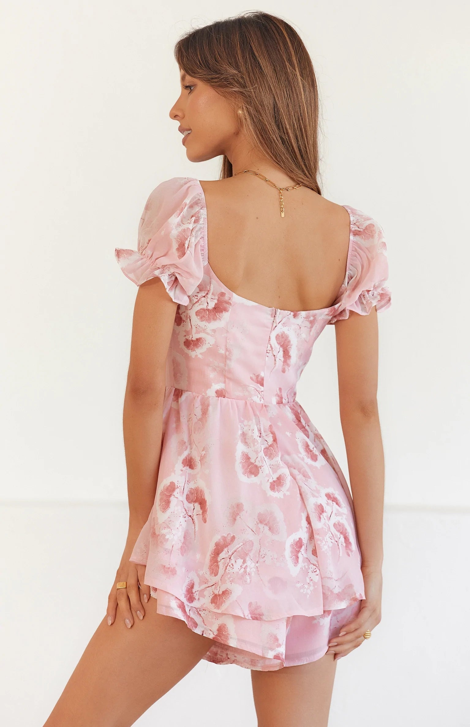 Pink Floral Front Tie Romper
