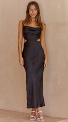 Black Satin Midi Dress