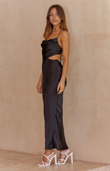 Black Satin Midi Dress
