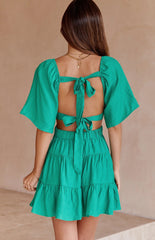 Green Cutout Waist Mini Dress