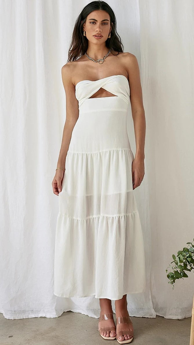 White Solid Cutout Bandeau Dress
