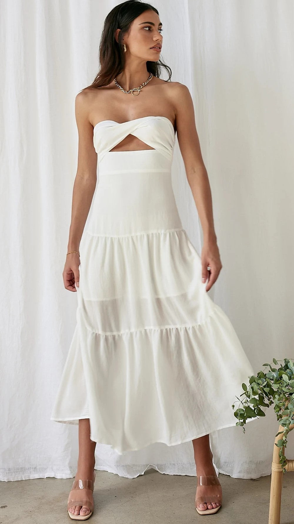 White Solid Cutout Bandeau Dress