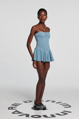 Leora Strapless Bodycon Denim Dress In Light Blue