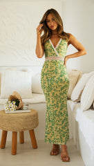 Delilah Maxi Dress (Green & Yellow)