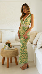 Delilah Maxi Dress (Green & Yellow)