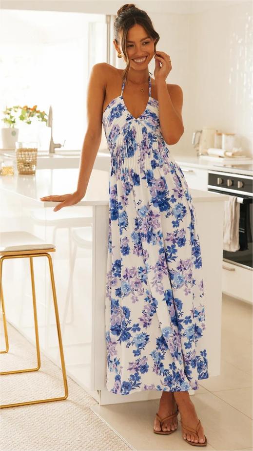 Royal Blue Floral Midi Dress