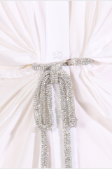 Macie Lapel Bow Mini Dress In White