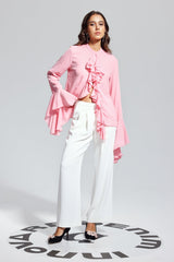 Mandy Ruffle Split Asymmetric Top