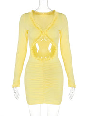 Yellow Hollow-Out Mini Dress