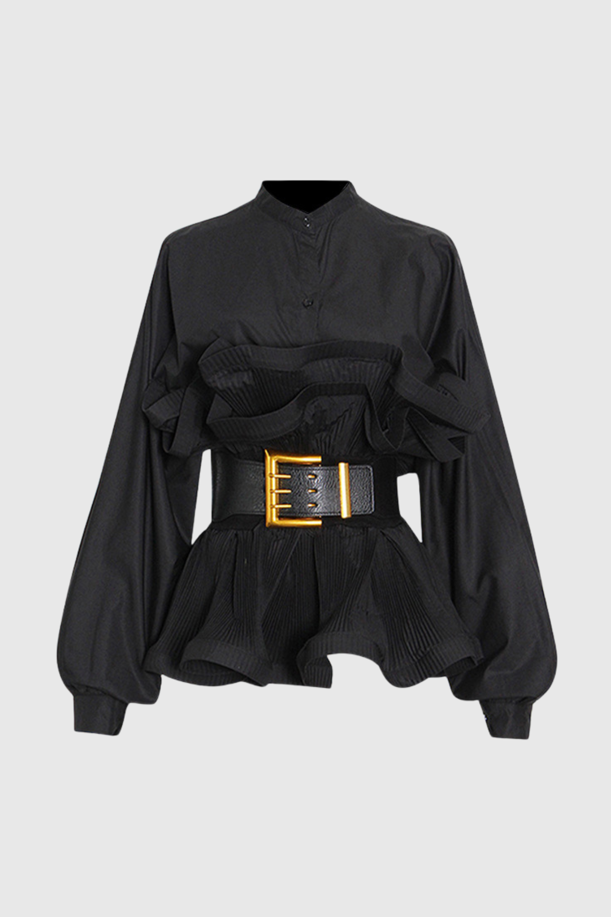 Mazie Buckle Ruffle Ruch Shirt