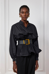 Mazie Buckle Ruffle Ruch Shirt