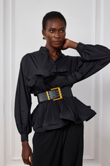 Mazie Buckle Ruffle Ruch Shirt