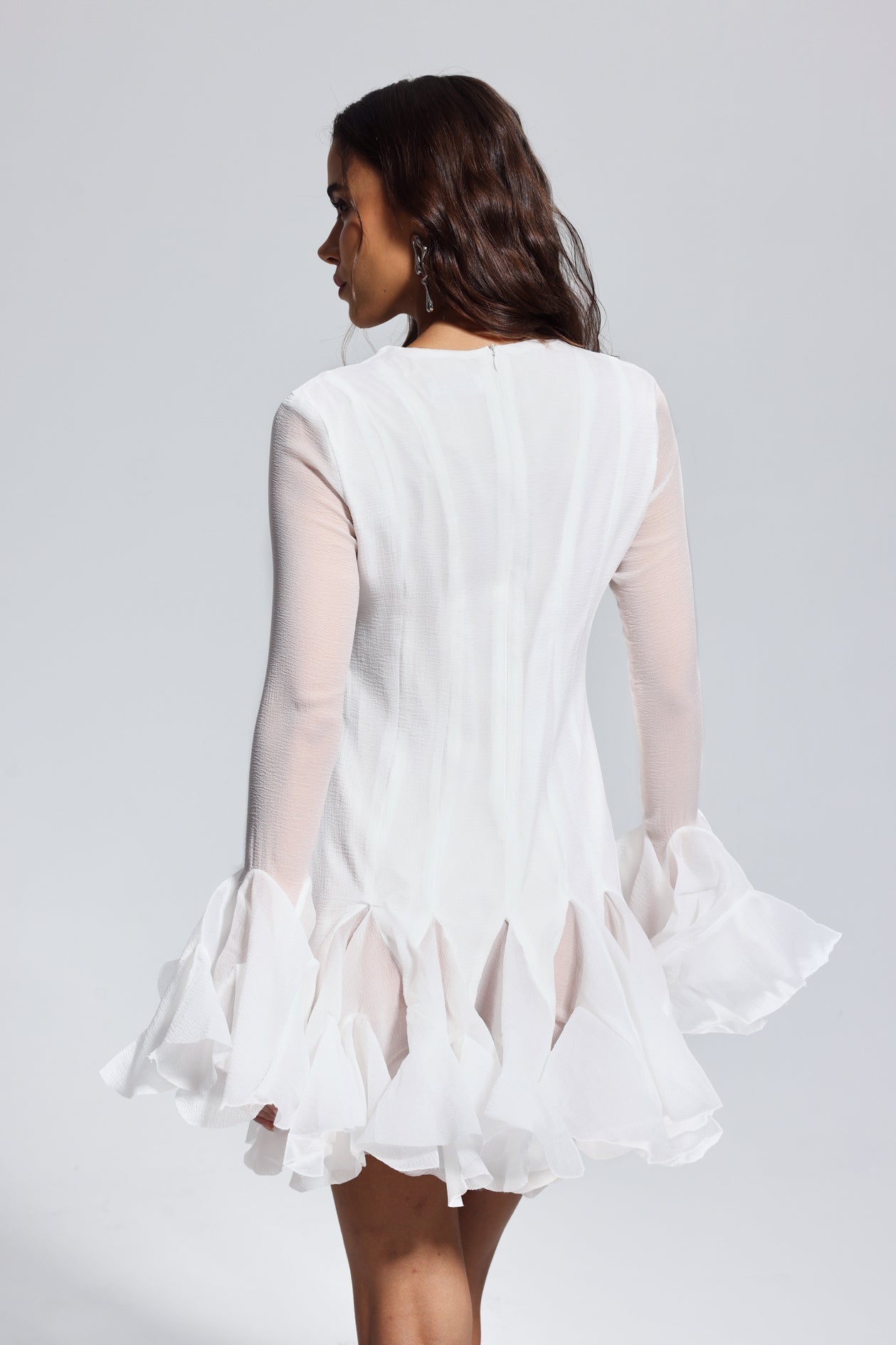 McCarthy Mesh Ruffle Mini Dress In White