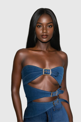 Meher Cutout Strapless Denim Top