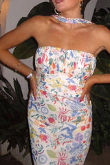 Multicolor Print Halter Backless Dress
