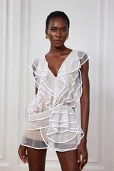 Nancy Ruffle Mesh Sleeveless Mini Dress
