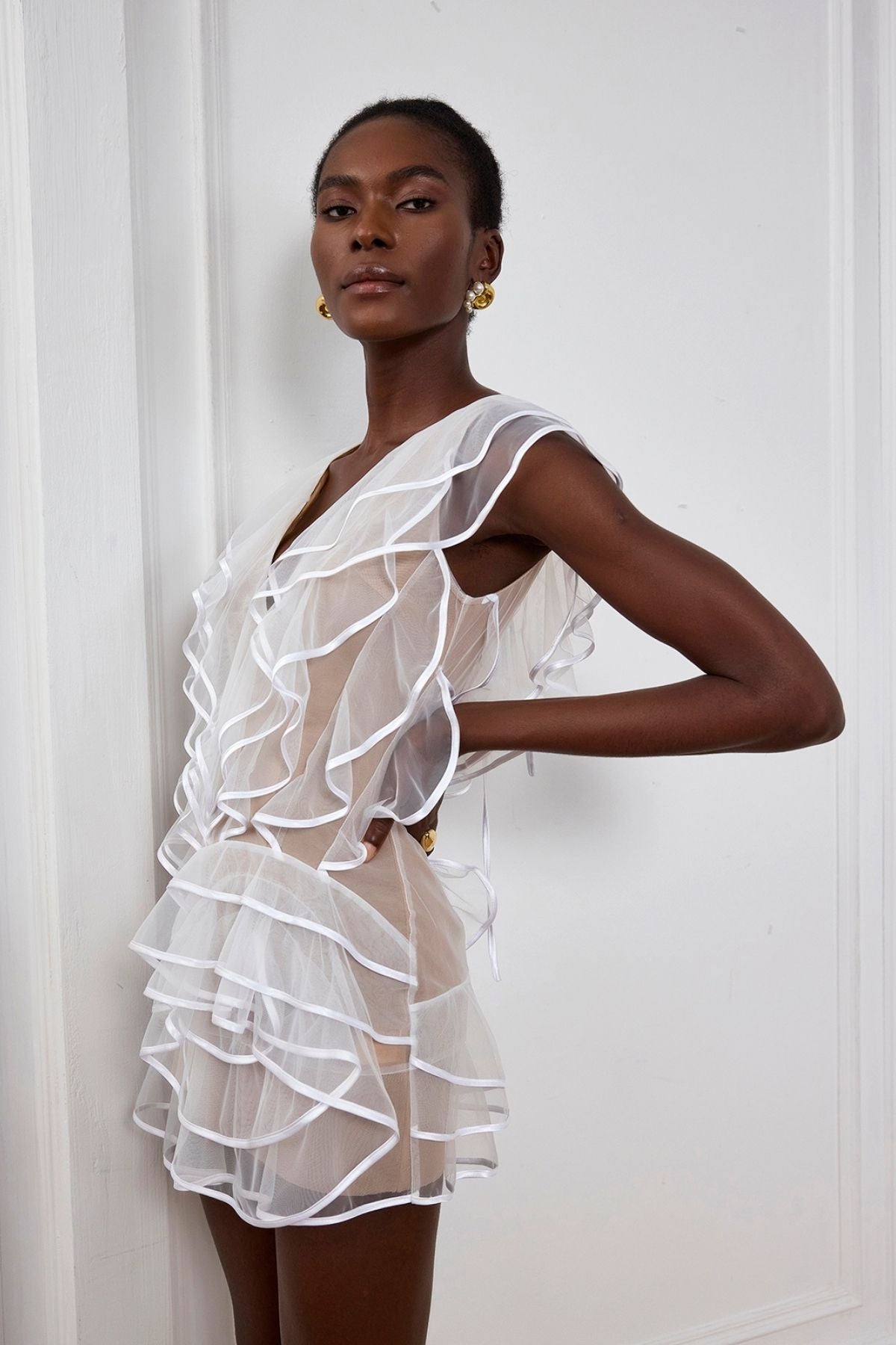 Nancy Ruffle Mesh Sleeveless Mini Dress