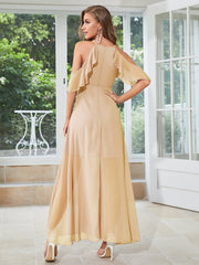 V-neck A-Line Slit Bridesmaid Dress