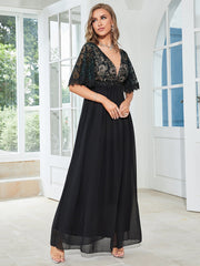 Black V Neck Chiffon Formal Party Dress