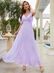 V Neck Short Purple Maxi Long Party Dress