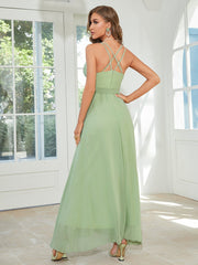 Sage Green Chiffon Slit Maxi Party Dress