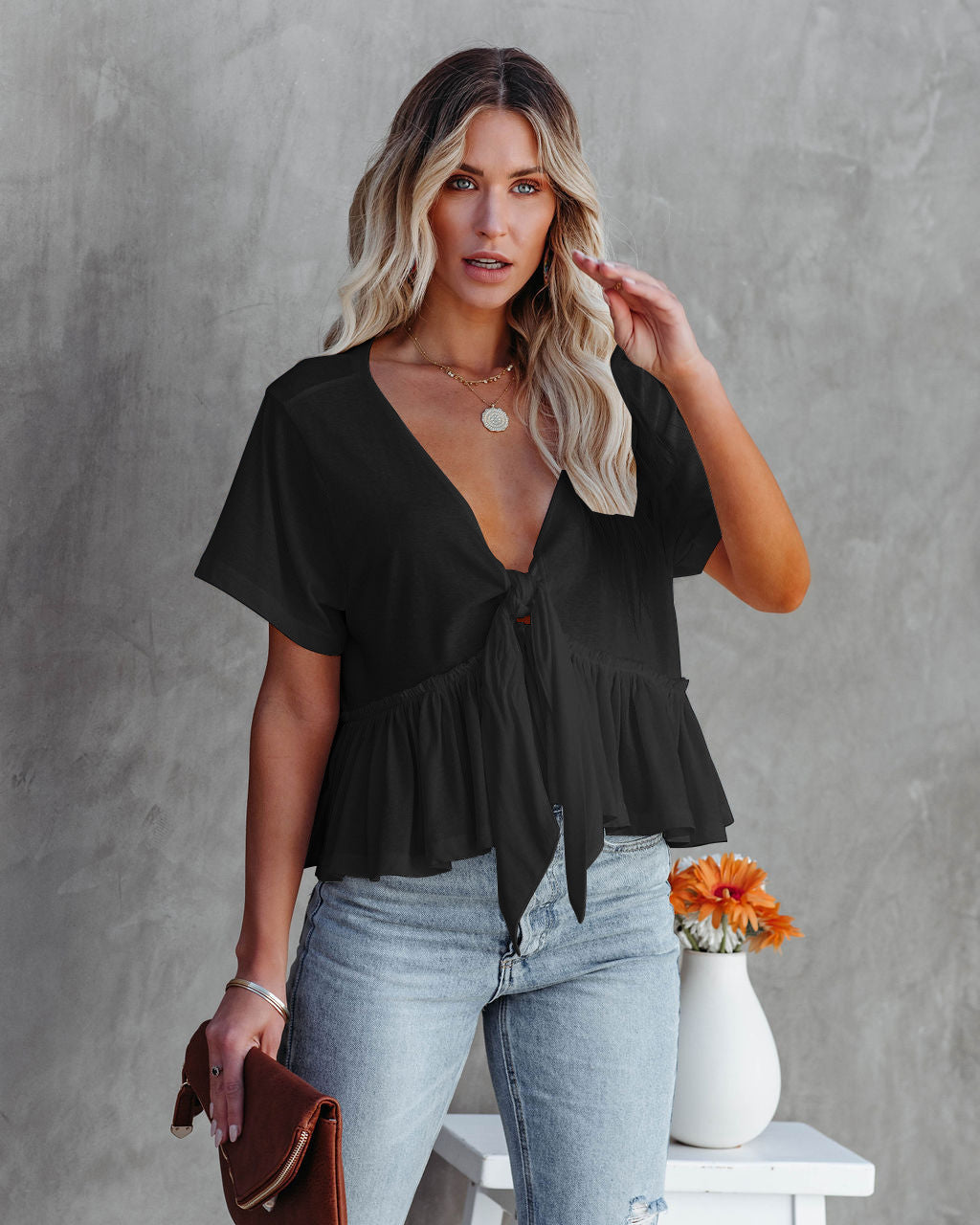 White Knot Peplum Crop Top