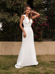White Bowknot Mermaid Prom Dress