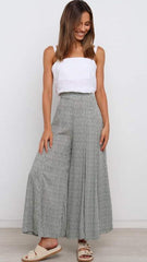 Grey Floral Wide-Leg Casual Pants
