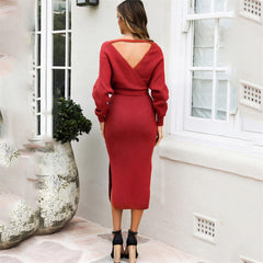 Blush Knit Surplice Sweater Dress