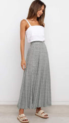 Grey Floral Wide-Leg Casual Pants