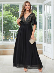 Black V Neck Chiffon Formal Party Dress