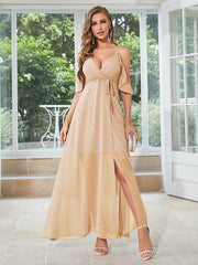 V-neck A-Line Slit Bridesmaid Dress