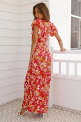 Red Floral Front Knot Jumpsuit
