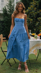 Blue Pleated Slip Midi Dress
