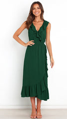 Olivgrünes Midikleid mit Rüschen