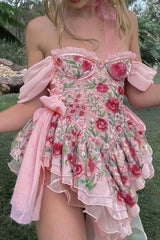 Off Shoulder Floral Print Corset Dress