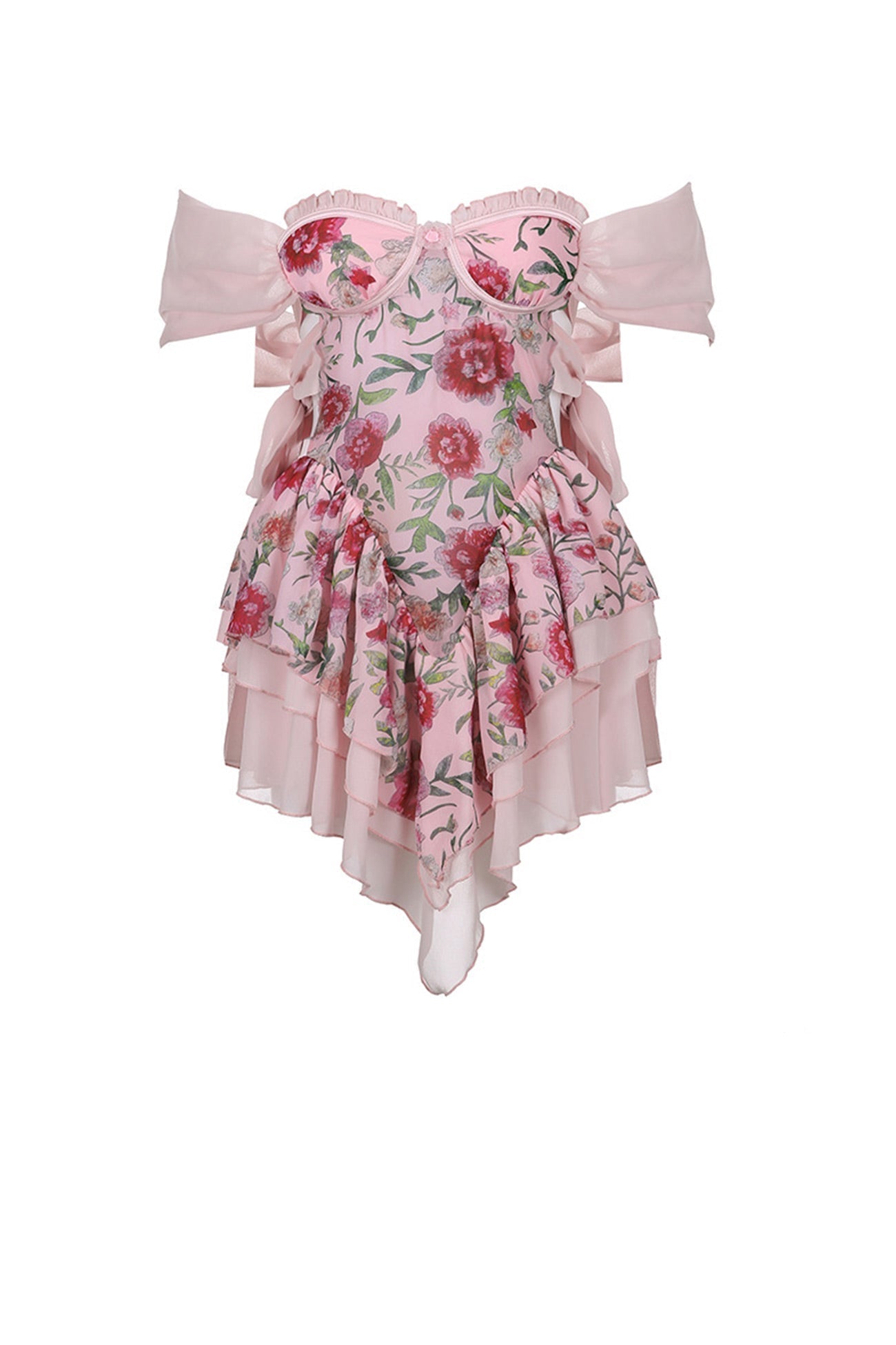 Off Shoulder Floral Print Corset Dress