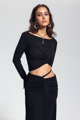 Padget Twist Ruch Bodycon Top In Black