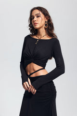 Padget Twist Ruch Bodycon Top In Black