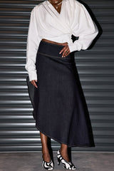 Penelope Denim Ruffle Asymmetric Skirt