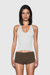 Pihu Sequin Halter Neck Backless Top In Apricot