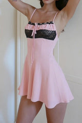 Pink Lace Patchwork A-line Cami Dress