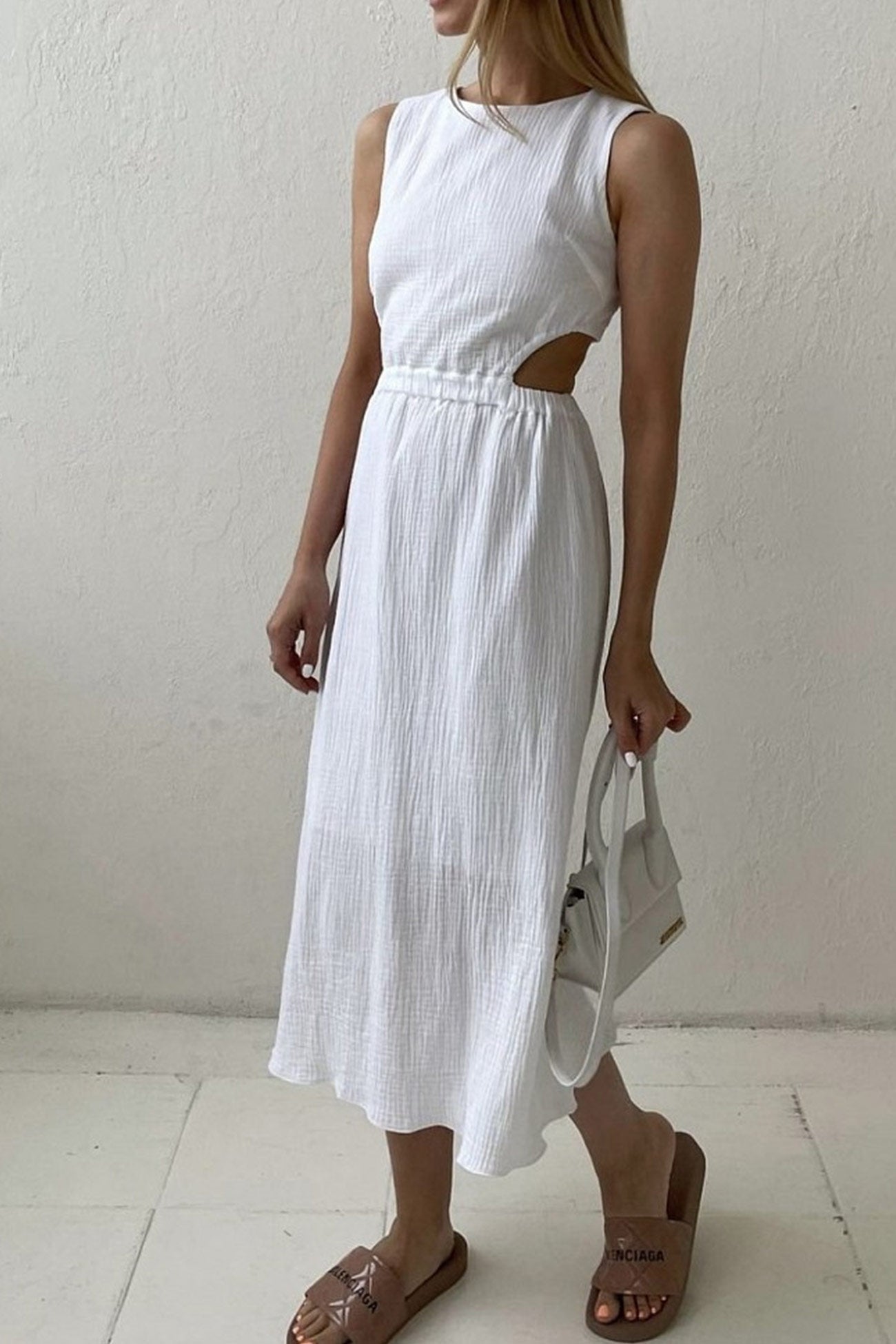 Pleated Single-breasted Bare Waist Tank Dress