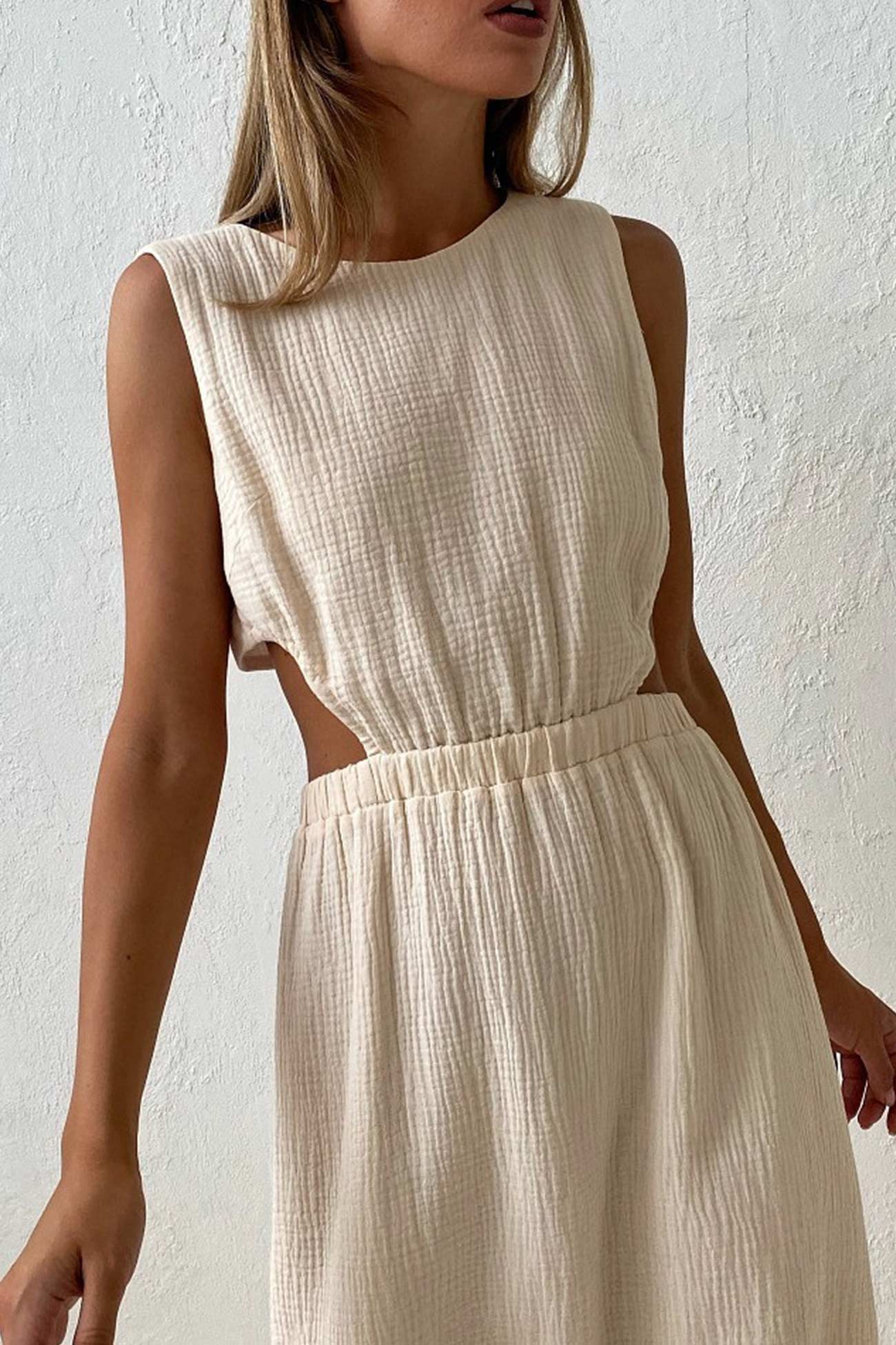 Pleated Single-breasted Bare Waist Tank Dress