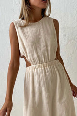 Pleated Single-breasted Bare Waist Tank Dress