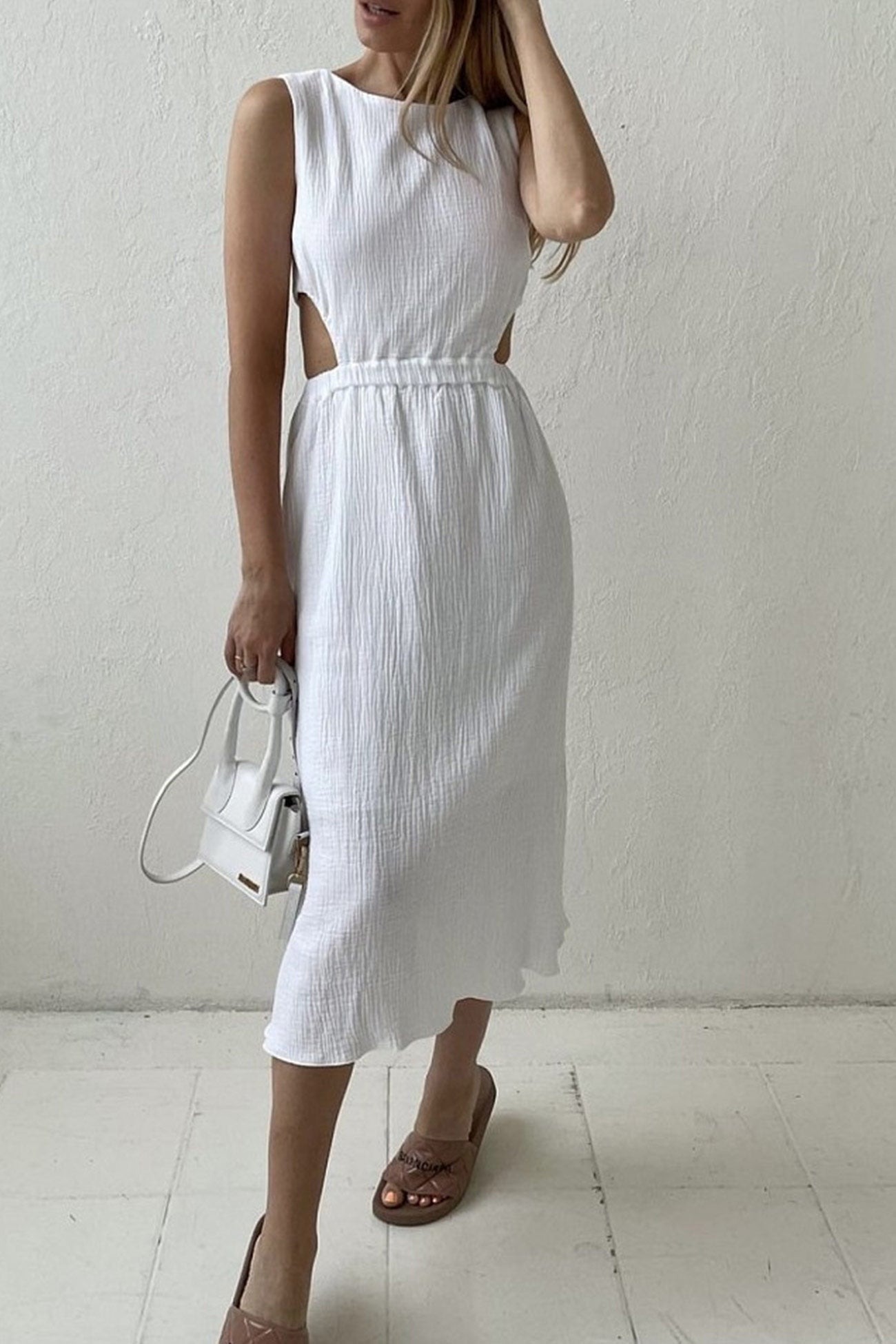 Pleated Single-breasted Bare Waist Tank Dress
