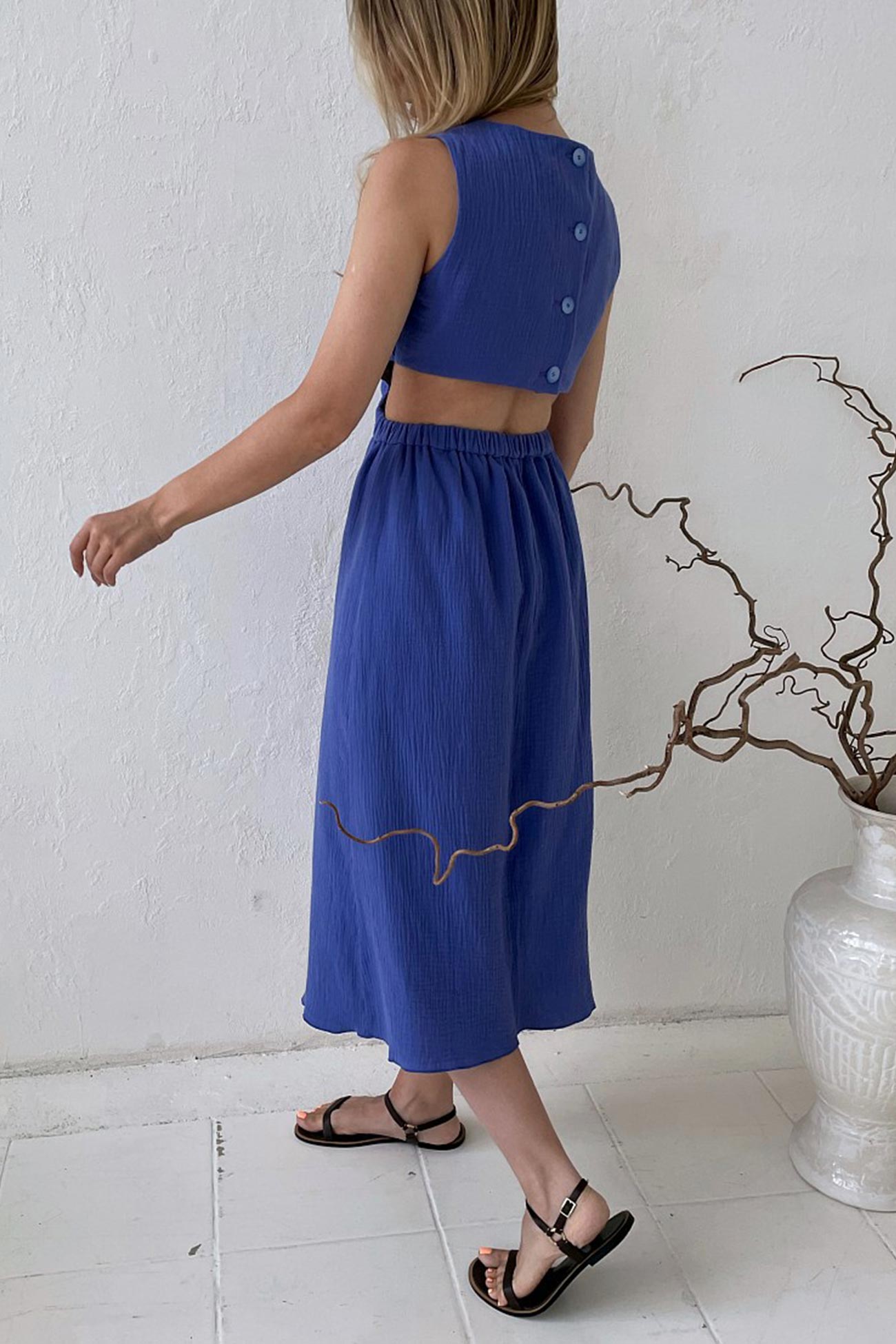 Pleated Single-breasted Bare Waist Tank Dress